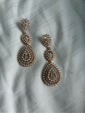 Pearl Drop Earrings in Rose Gold, Vintage Style Wedding Jewelry, Rhinestone